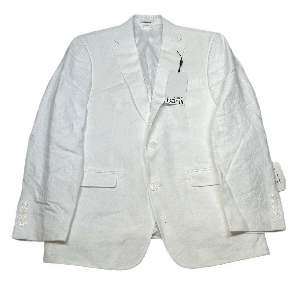 Bar III Linen Suit Jacket Mens 40R White Slim Fit Summer Sport Coat $360‎ NEW